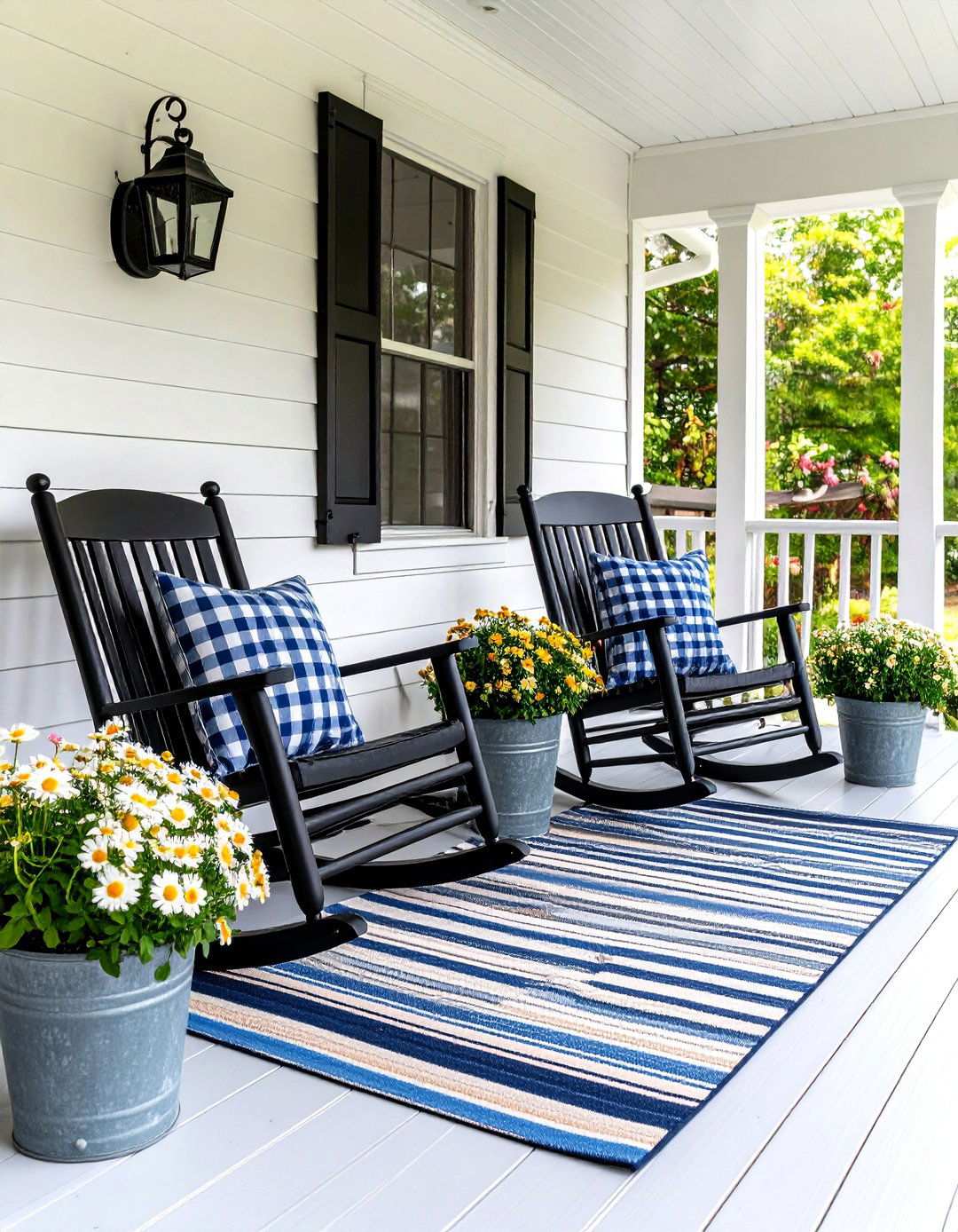 Farmhouse Porch Rockers Reimagined - 20 Black and White Patio Ideas