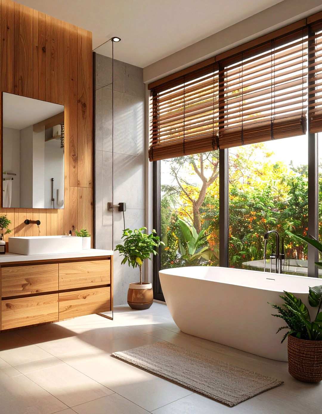 Faux Wood Blinds Blend Warmth and Water Resistance - 20 Bathroom Window Treatment Ideas
