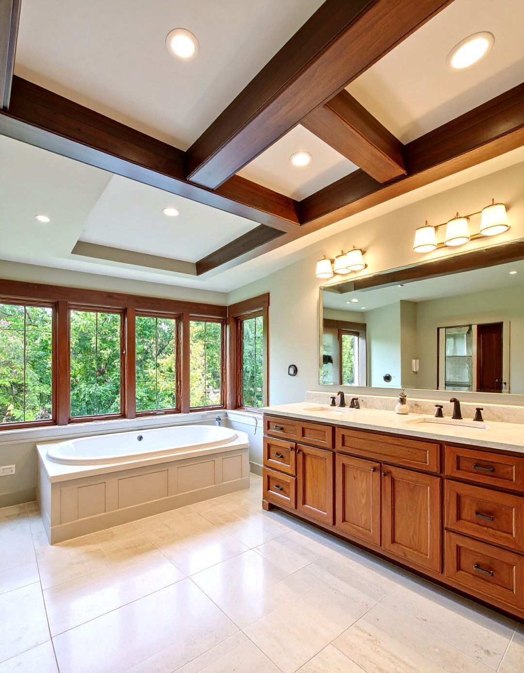 Faux Wood Coffered Ceiling Warms the Space - 20 Basement Drop Ceiling Ideas