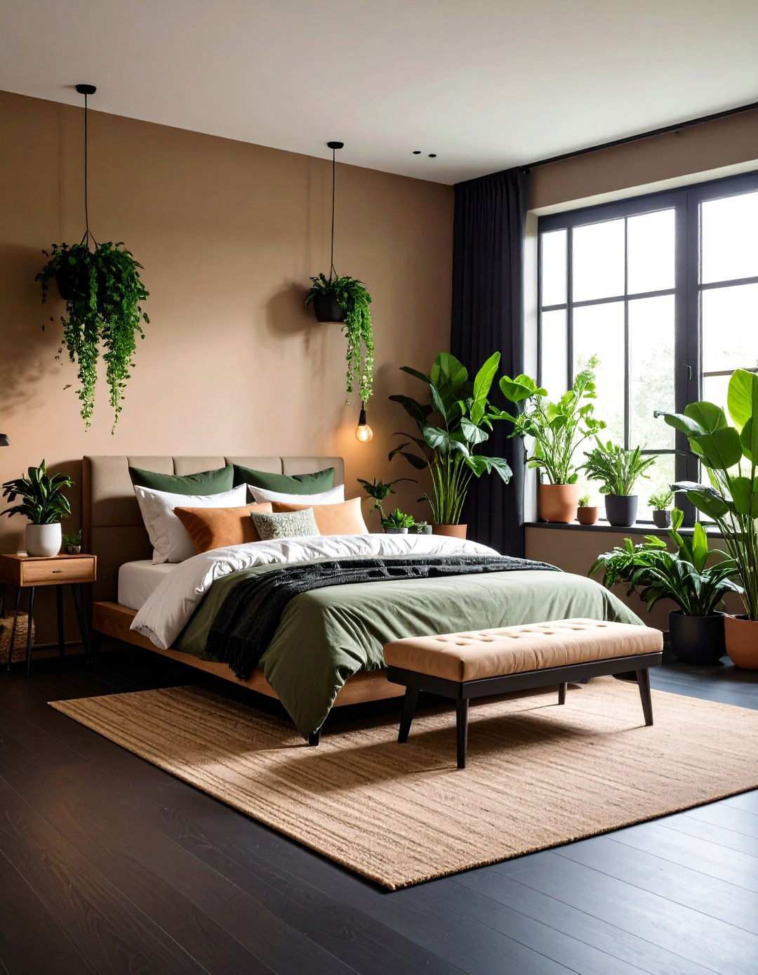 Feng Shui Balance With Live Greenery - 20 Black Floor Bedroom Ideas