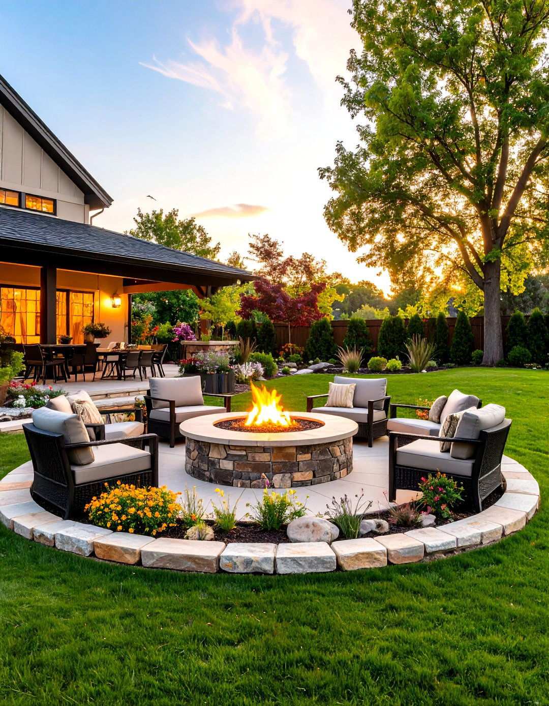 Fire Pit BBQ Area with Dual Functionality - 20 bbq area ideas