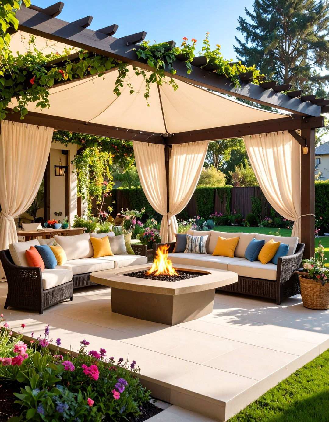 Fire Pit with Pergola and Outdoor Room Design - 20 Backyard Fire Pit Ideas Landscaping