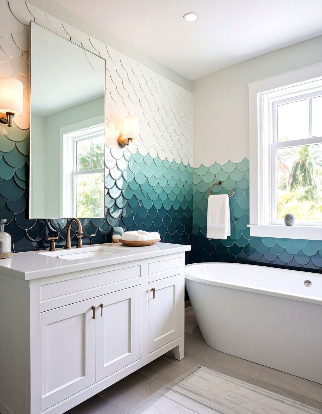 Fish Scale Gradient Wall Panels - 20 Black and White Bathroom Tile Ideas