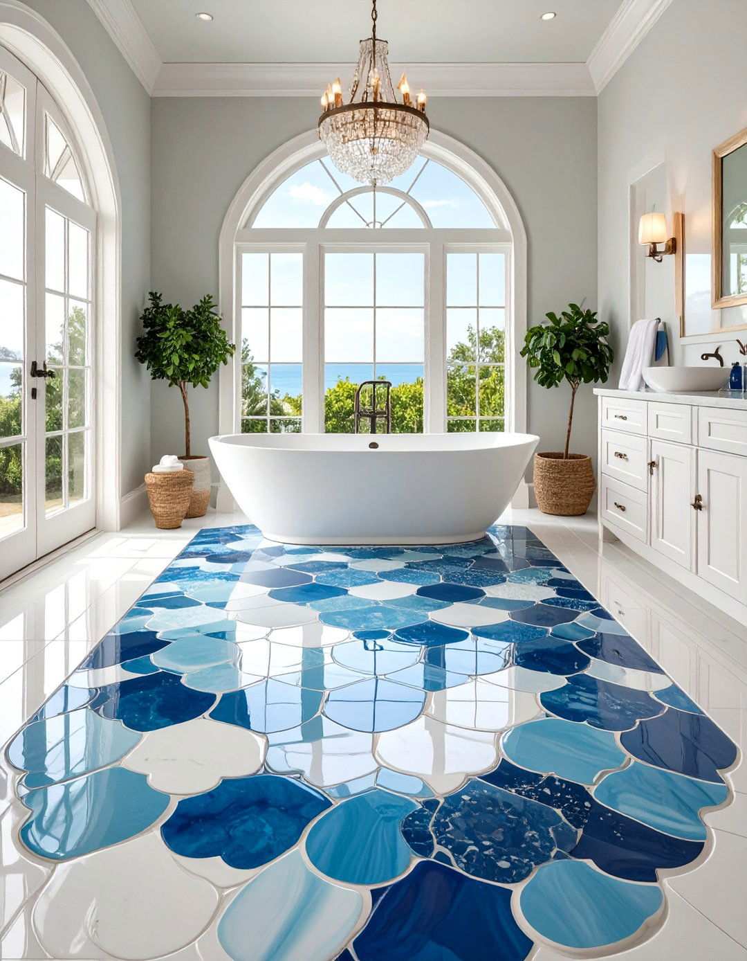 Fish Scale Mosaic Floor Tile Curves - 20 Bathroom Mosaic Floor Tile Ideas