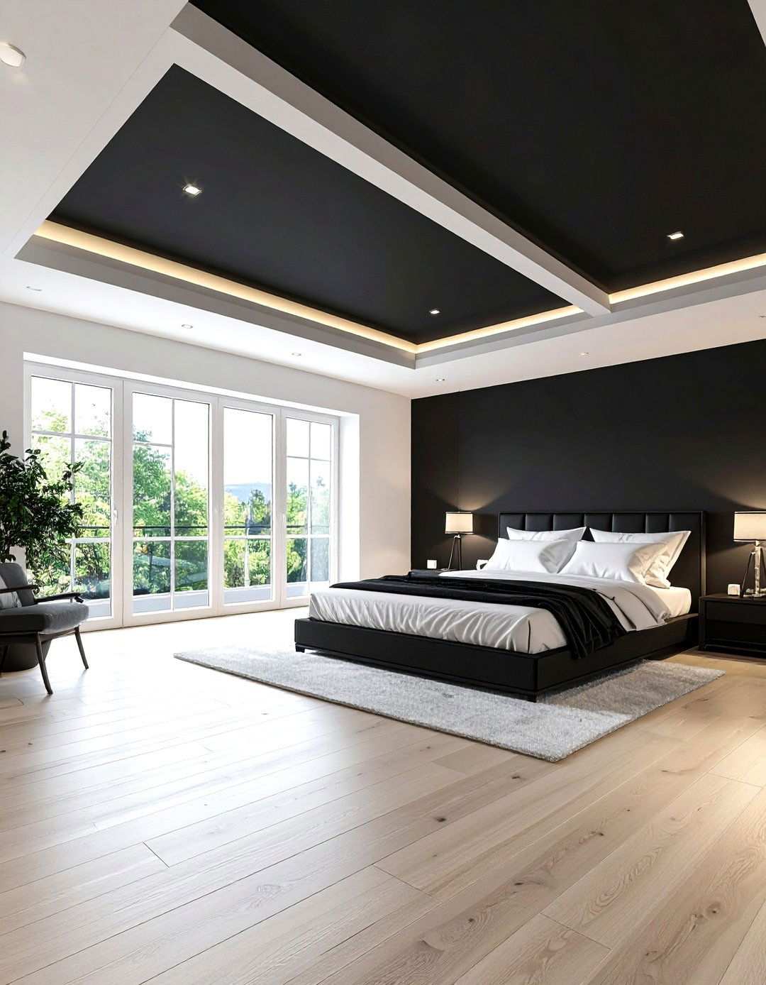 Flip Expectations with a Black Ceiling - 20 Black and White Bedroom Ideas