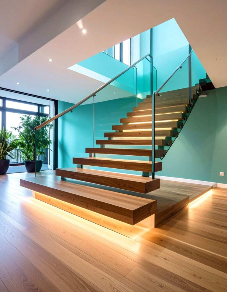 Floating Glass Railed Basement Stairs - 20 Basement Stair Ideas