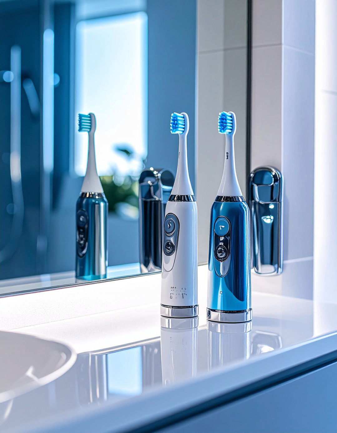 Floating Holders Suspend Brushes Above the Bathroom Counter - 20 Bathroom Counter Organization Ideas