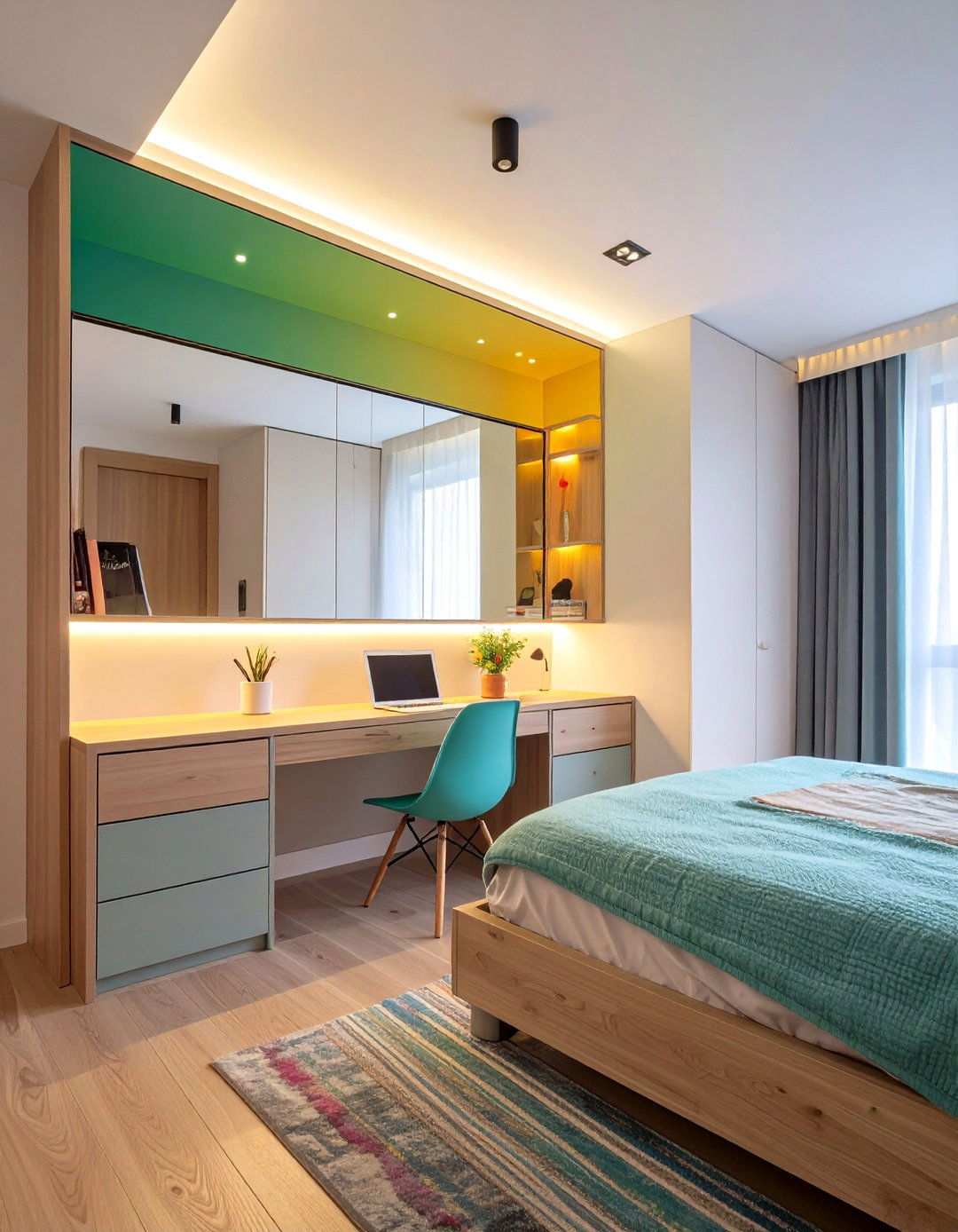 Floating Shelf Mirror Combo - 20 Bedroom Mirror Ideas