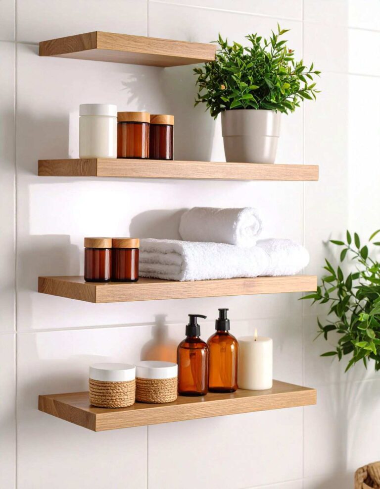 Floating Shelves Elevate Bathroom Storage - 20 Bathroom Storage Ideas