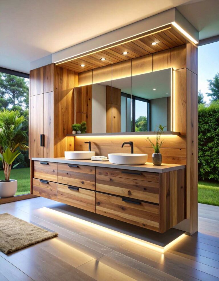 Floating Wall Mount Bathroom Cabinet Opens Floor Space - 20 Bathroom Cabinet Ideas