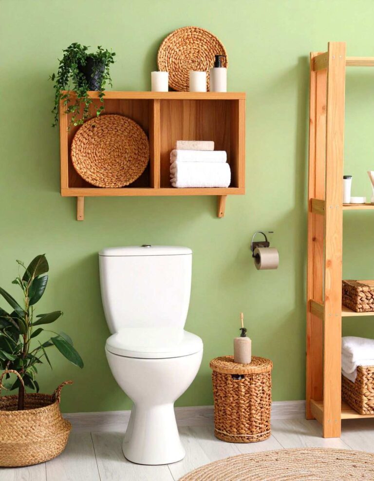 Floating Wood Bathroom Shelf Over the Toilet - 20 Bathroom Shelf Ideas