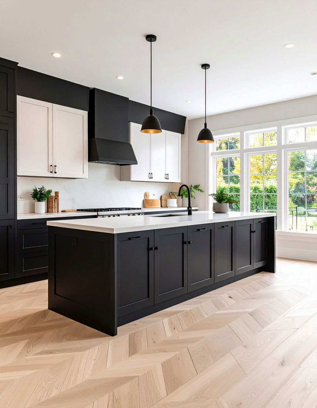 Flooring Pairings to Ground Black Kitchen Cabinets - 20 Black Kitchen Cabinets With White Countertops