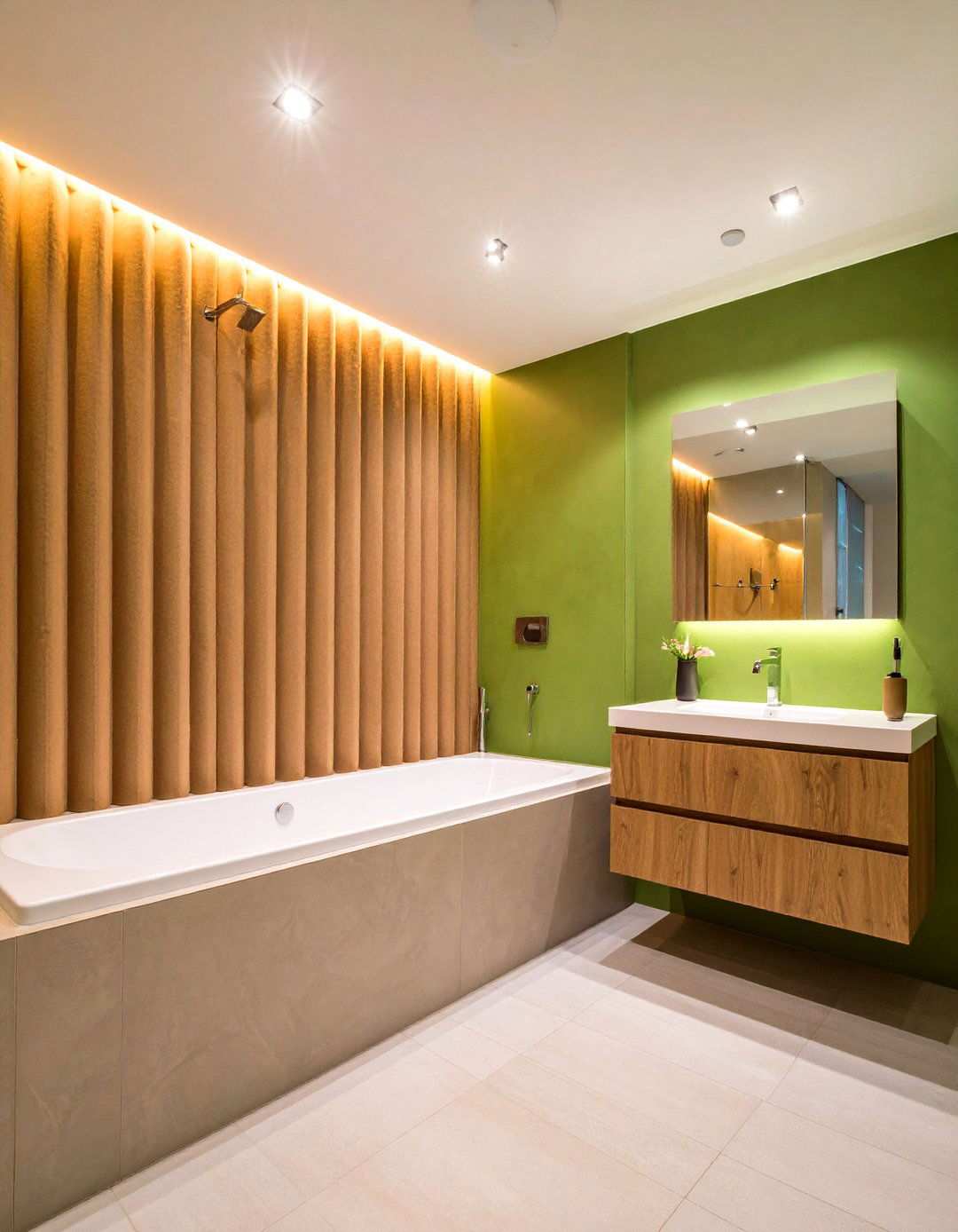 Fluted Microcement Bathroom Wall - 20 Bathroom Wall Ideas