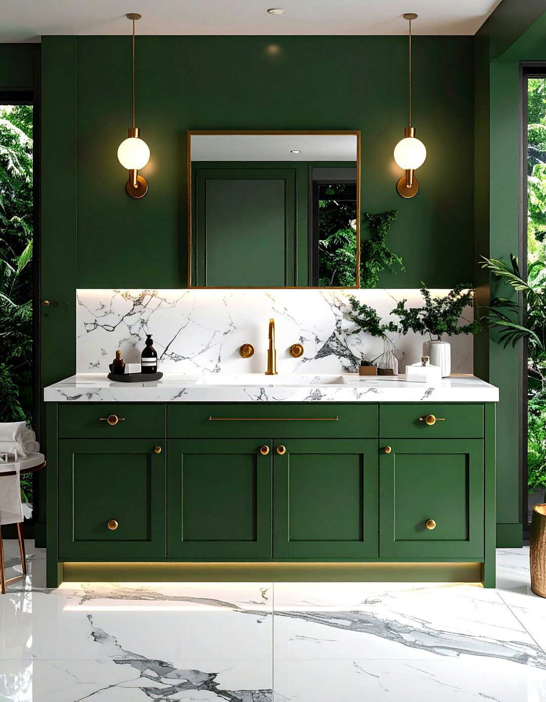 Forest Green Vanity and Dramatic Marble Veins - 20 Bathroom With Green Vanity