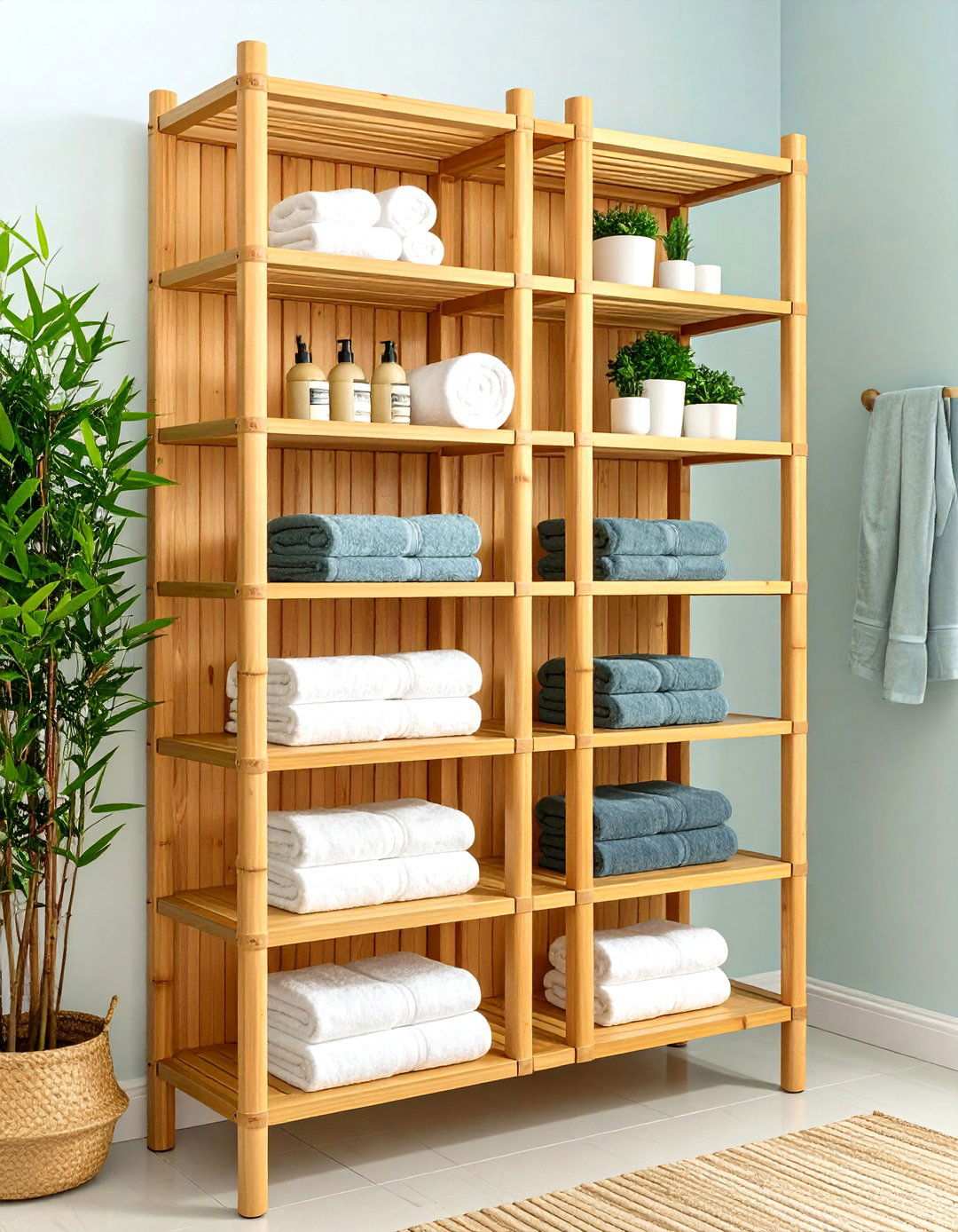 Freestanding Bamboo Bathroom Shelf Tower - 20 Bathroom Shelf Ideas