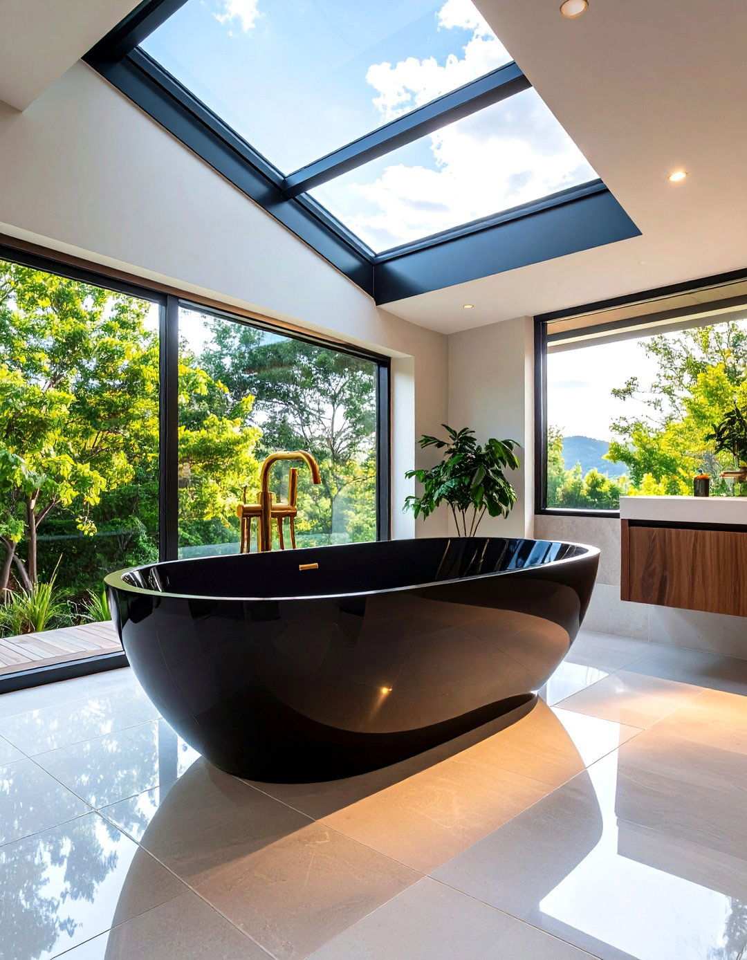 Freestanding Black Tub as Sculpture - 20 Black Bathroom Ideas