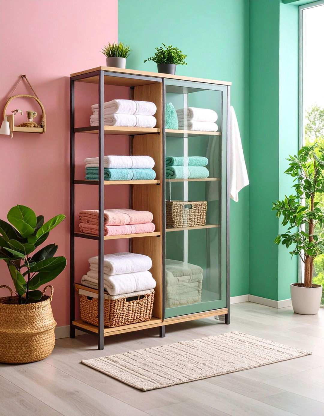 Freestanding Linen Cabinet Adds Tall Bathroom Storage - 20 Bathroom Storage Ideas