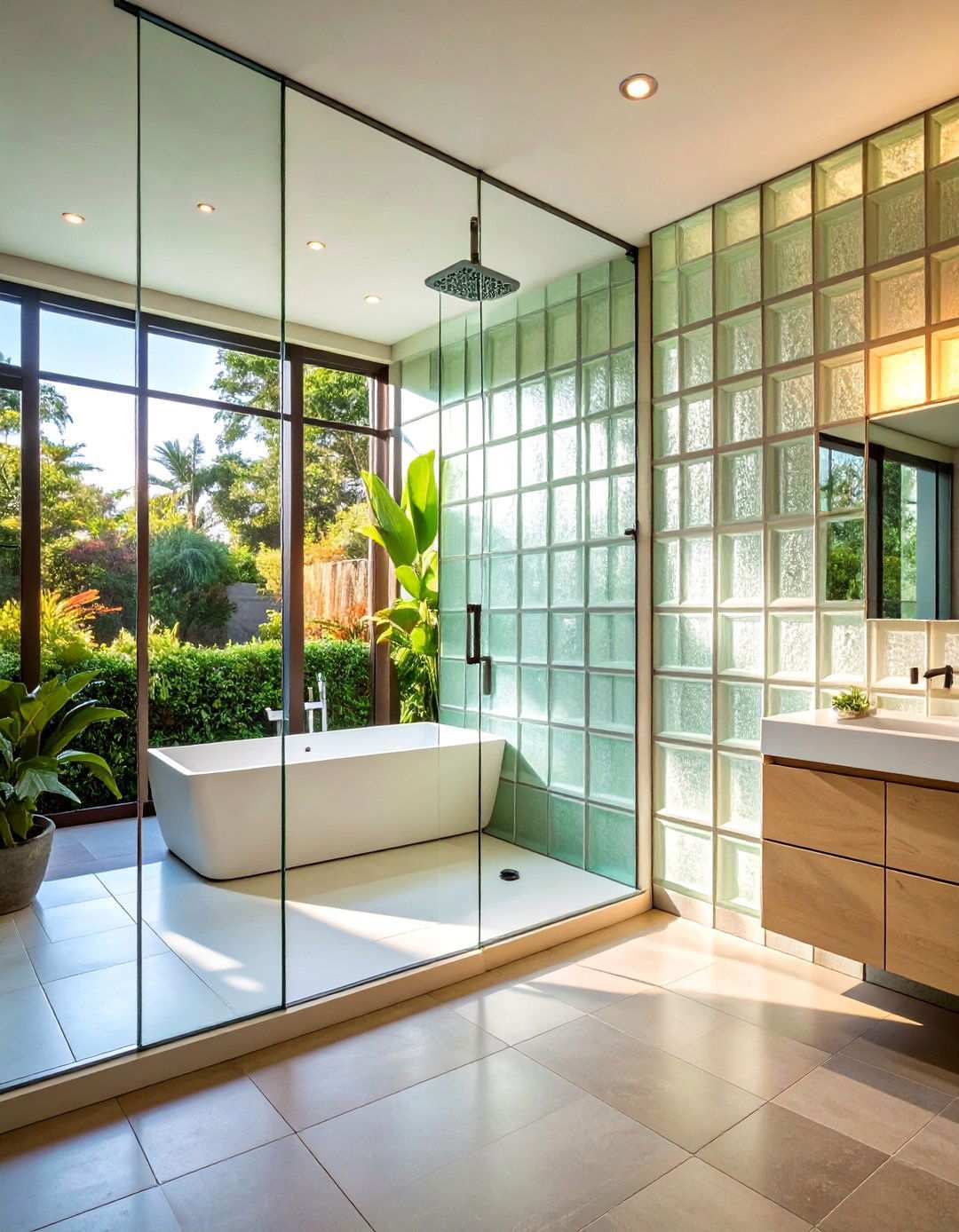 Frosted Glass Block Bathroom Wall - 20 Bathroom Wall Ideas