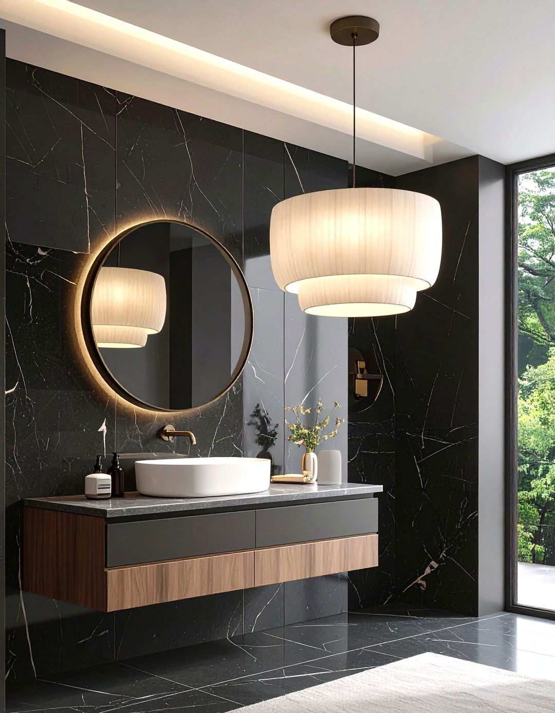 Frosted Opal Glass Bathroom Pendant Lighting to Soften Reflections - 20 Bathroom Pendant Lighting Ideas