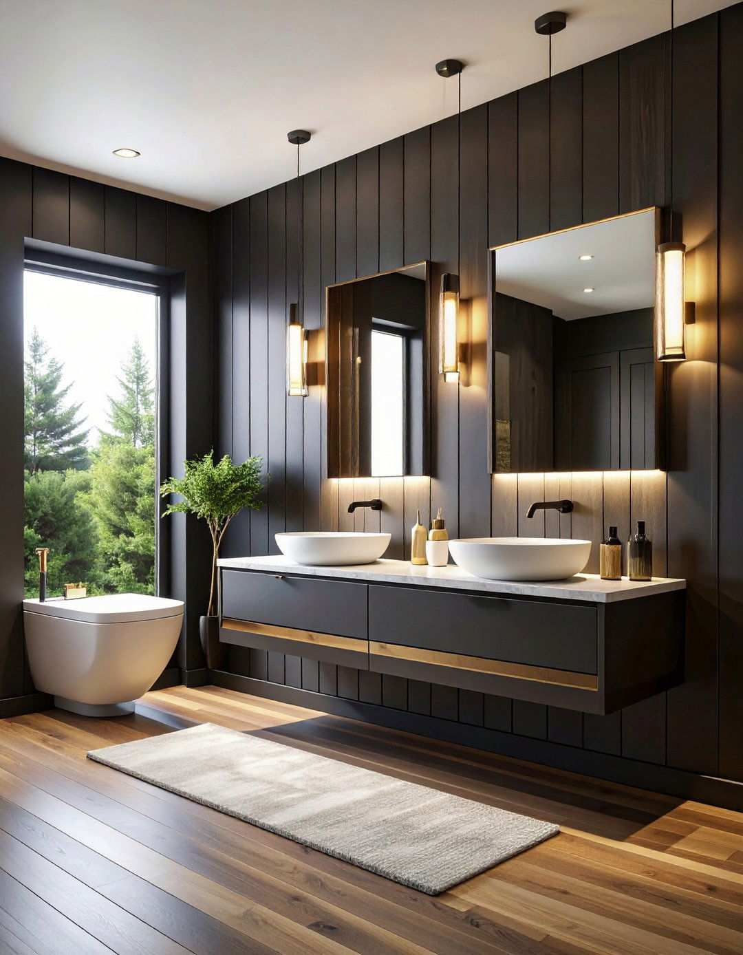 Full Height Black Shiplap Bathroom Drama - 20 Black Shiplap Wall Ideas