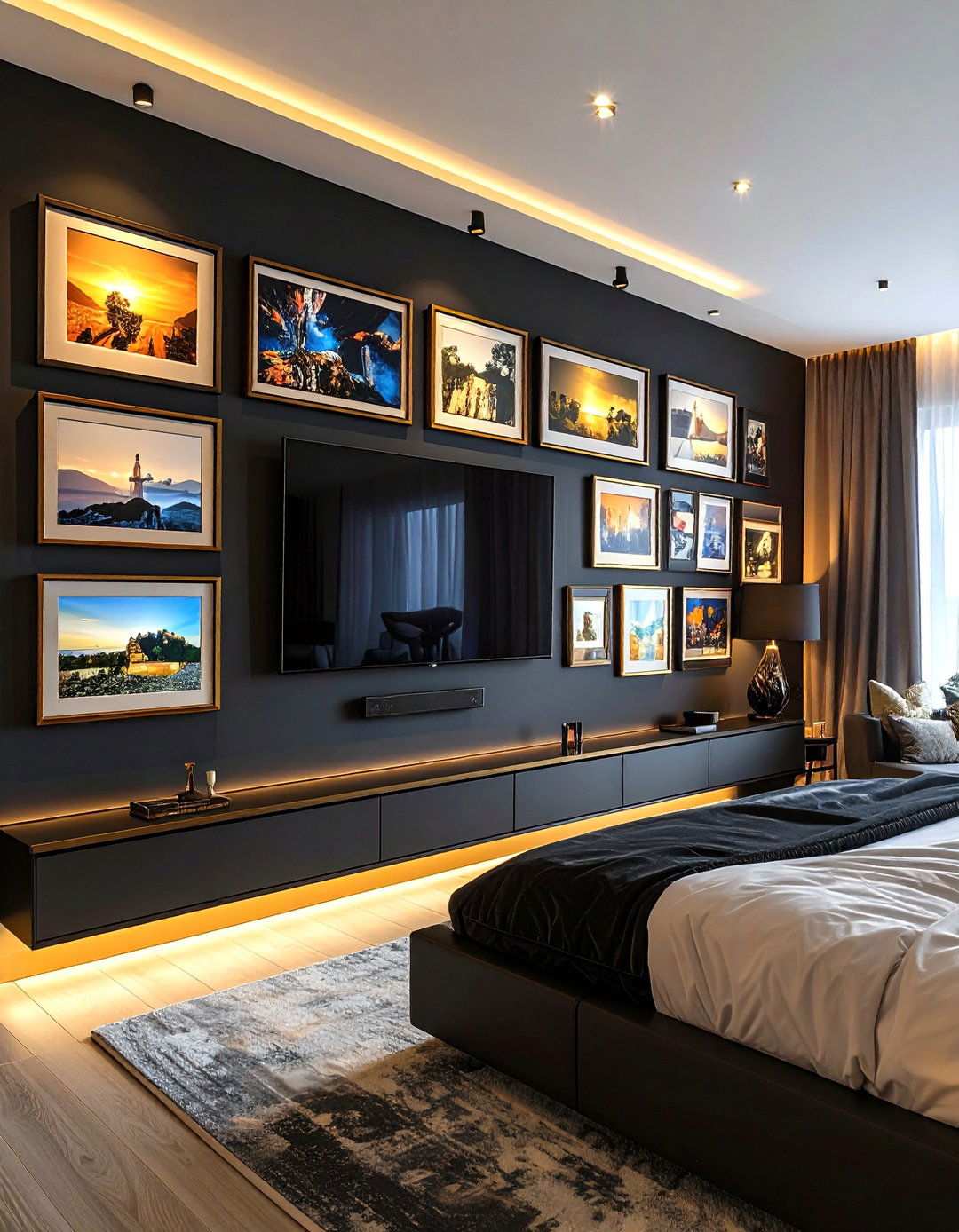 Gallery Wall Camouflage Around a Bedroom TV - 20 Bedroom Tv Ideas