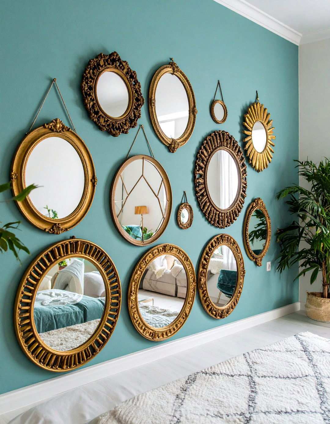 Gallery Wall of Eclectic Mirrors - 20 Bedroom Mirror Ideas