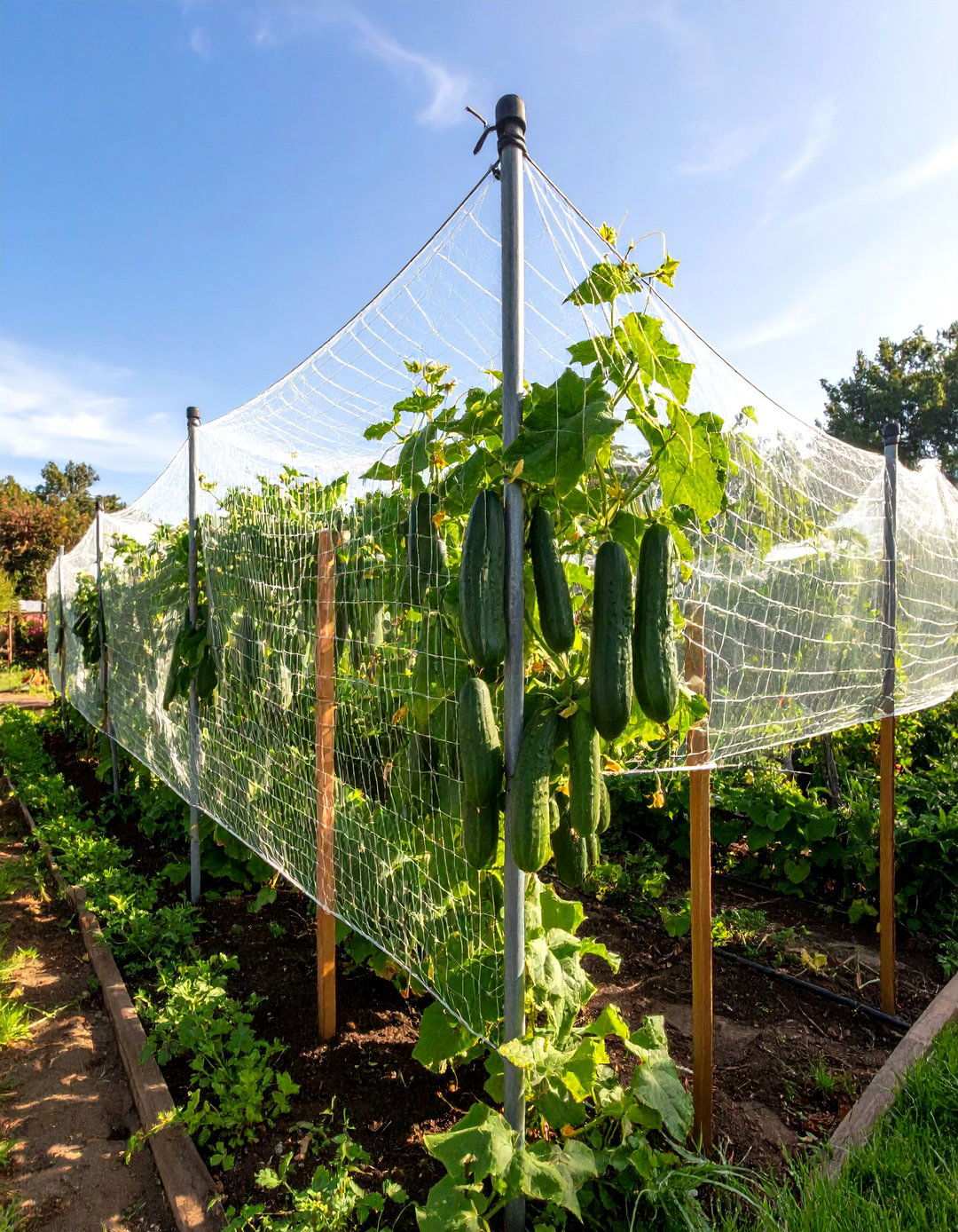 Garden Netting Across T Posts - 20 Cucumber Trellis Ideas