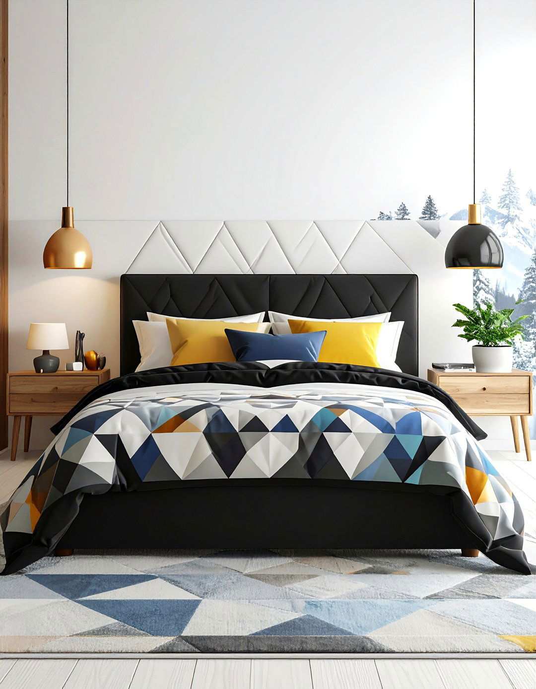 Geometric Bedding as an Instant Statement - 20 Black and White Bedroom Ideas