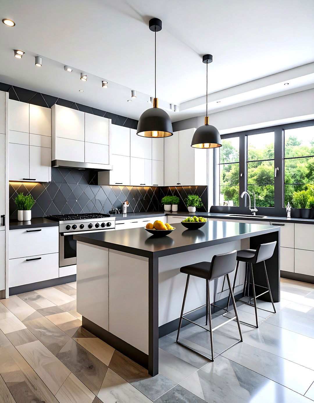 Geometric Black and White Kitchen Backsplash - 20 Black and White Kitchen Backsplash Ideas
