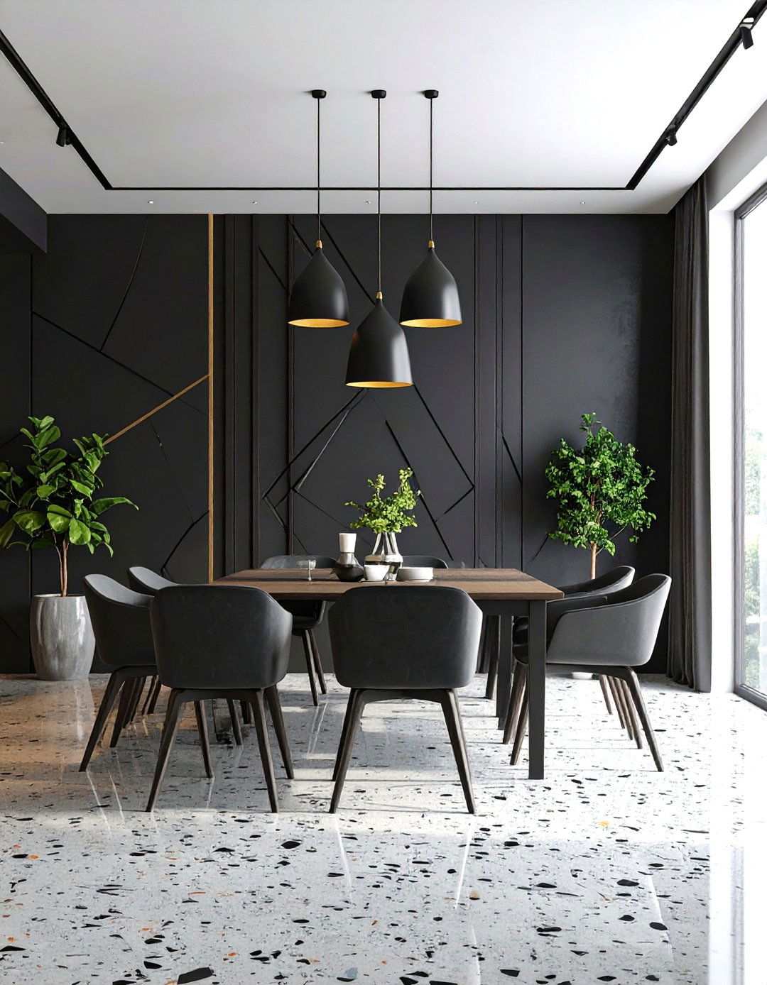 Geometric Black Pattern Black Accent Wall Dining Room - 20 Black Accent Wall Dining Room Ideas