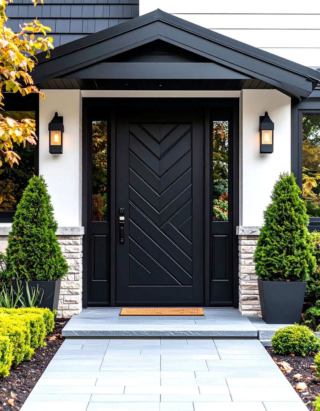 Geometric Panel Black Front Door - 20 Black Front Door Ideas
