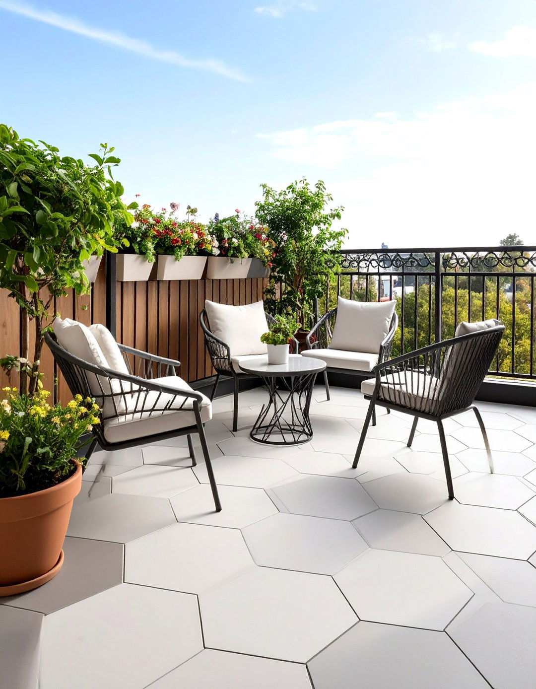 Geometric Pattern Balcony Tiles for Modern Flair - 20 Balcony Tiles Ideas