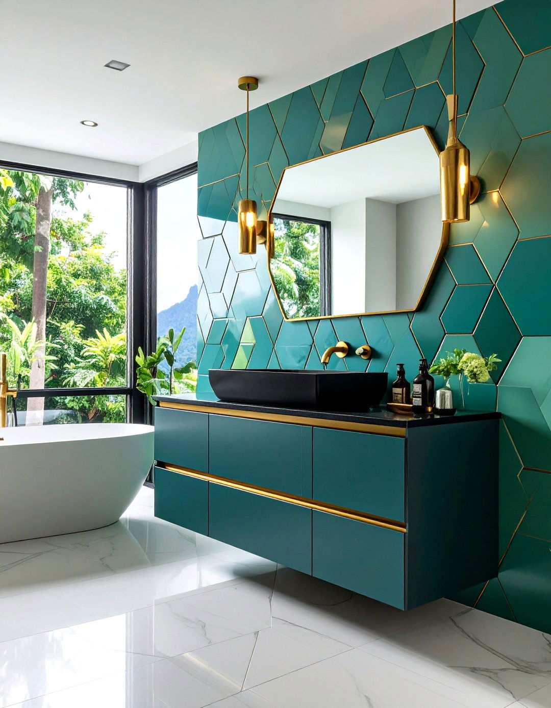 Geometric Patterned Tile Bathroom Wall - 20 Bathroom Wall Ideas