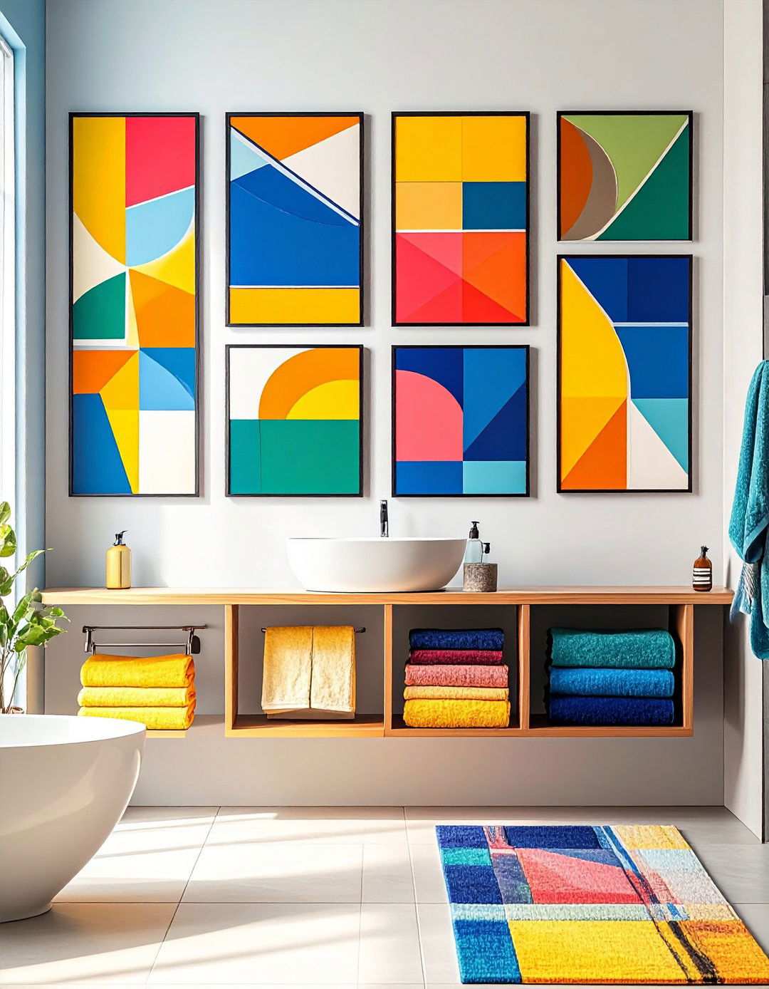 Geometric Patterns and Contemporary Line Art - 20 Bathroom Art Ideas