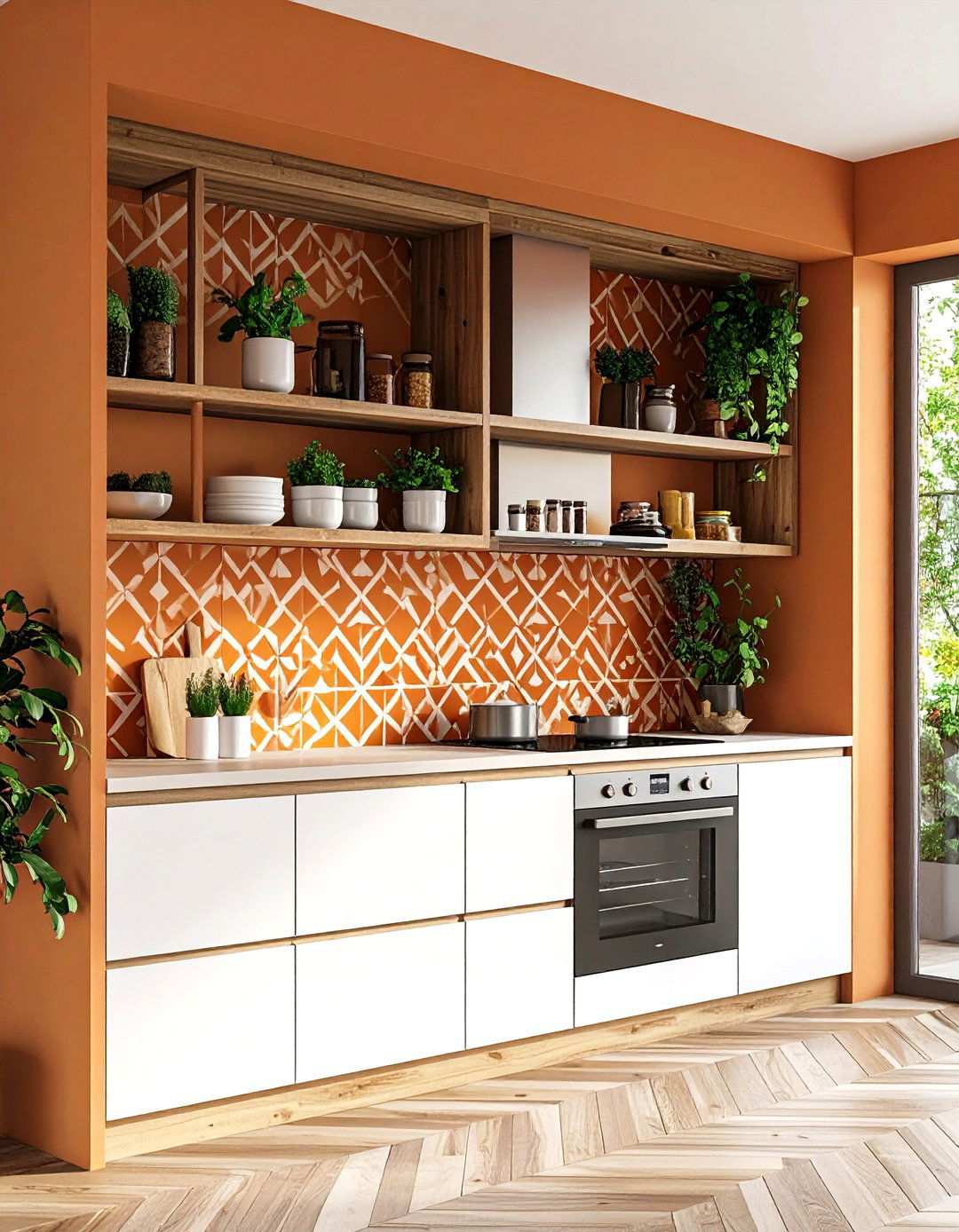 Geometric Wallpaper Feature Wall Kitchen - 20 70s Kitchen Ideas