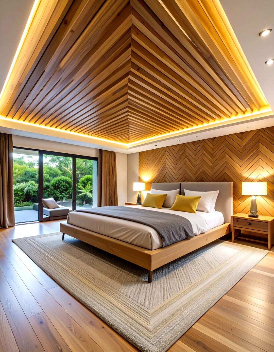 Geometric Wood Slat Accent Ceiling - 20 Accent Ceiling Ideas