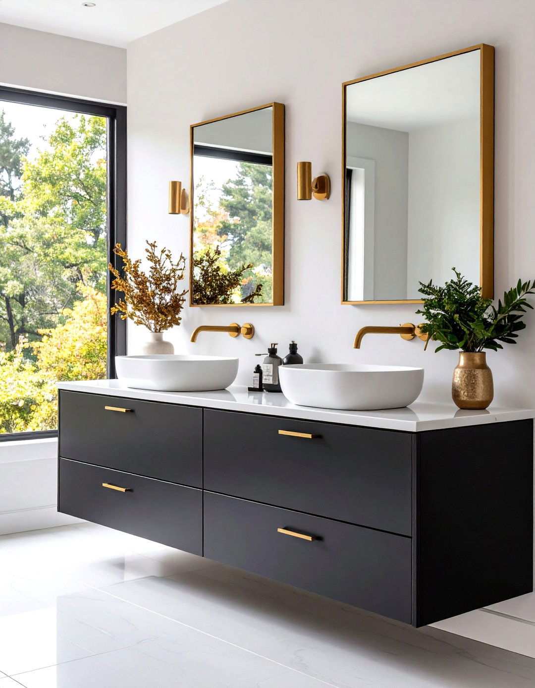 Gilded Accents for Instant Sophistication - 20 Black Bathroom Ideas
