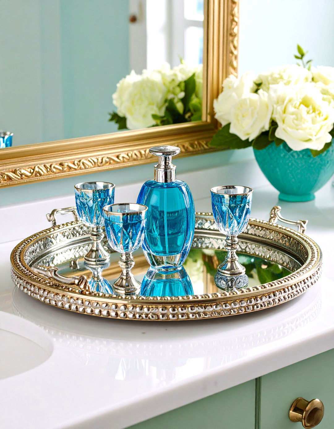 Glam Mirrored Bathroom Tray - 20 Bathroom Tray Ideas