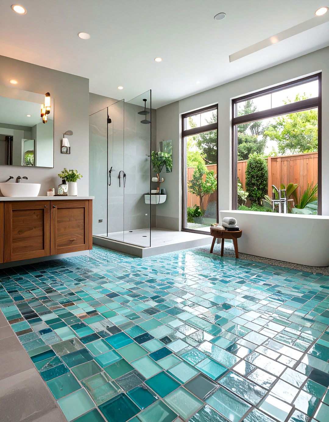 Glass Mosaic Floor Tile Light Play - 20 Bathroom Mosaic Floor Tile Ideas