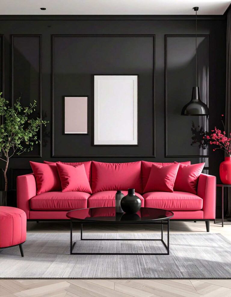 Glossy Black Accent Wall for Drama - 20 Black and Red Living Room Ideas