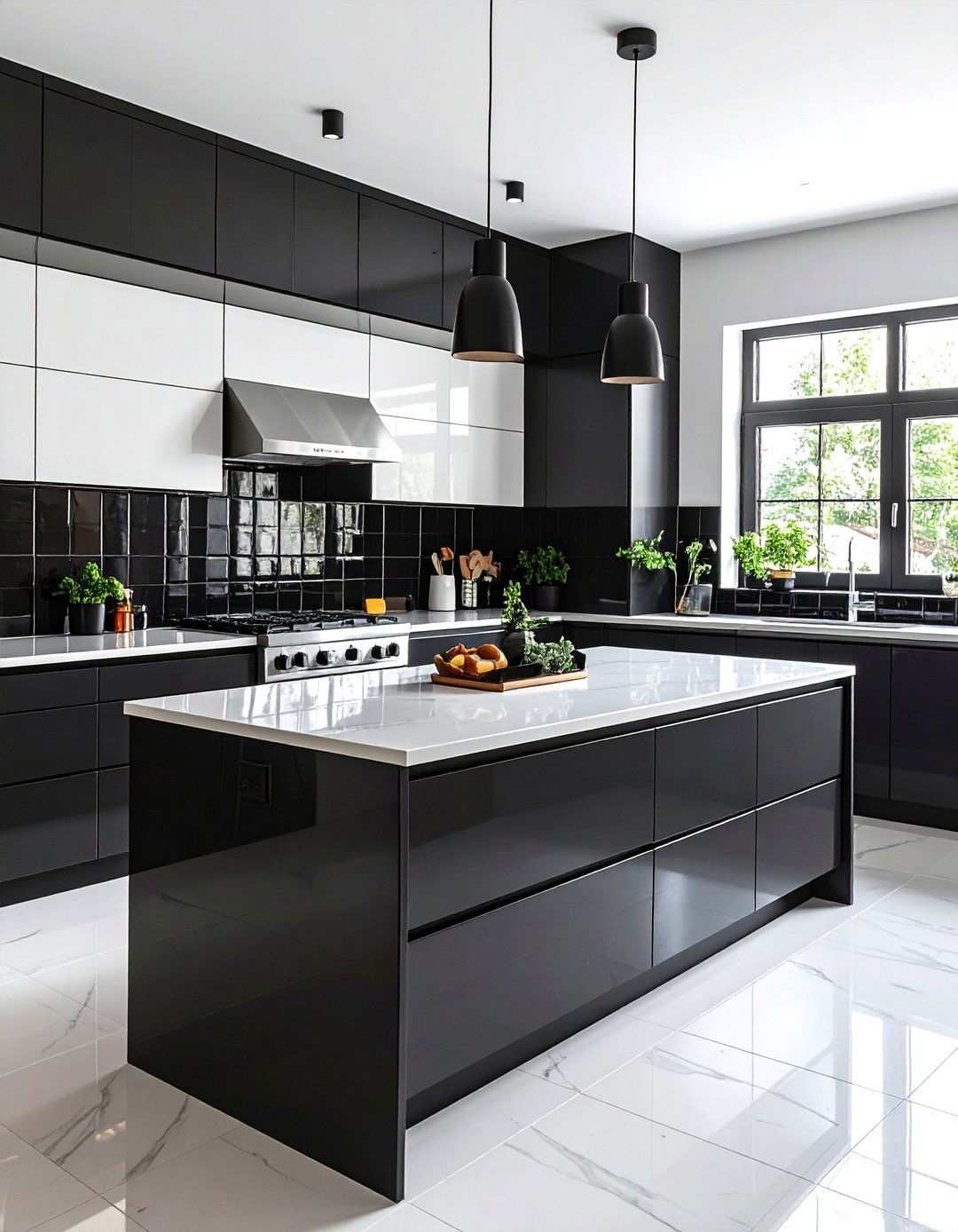 Glossy Black and White Kitchen Backsplash - 20 Black and White Kitchen Backsplash Ideas