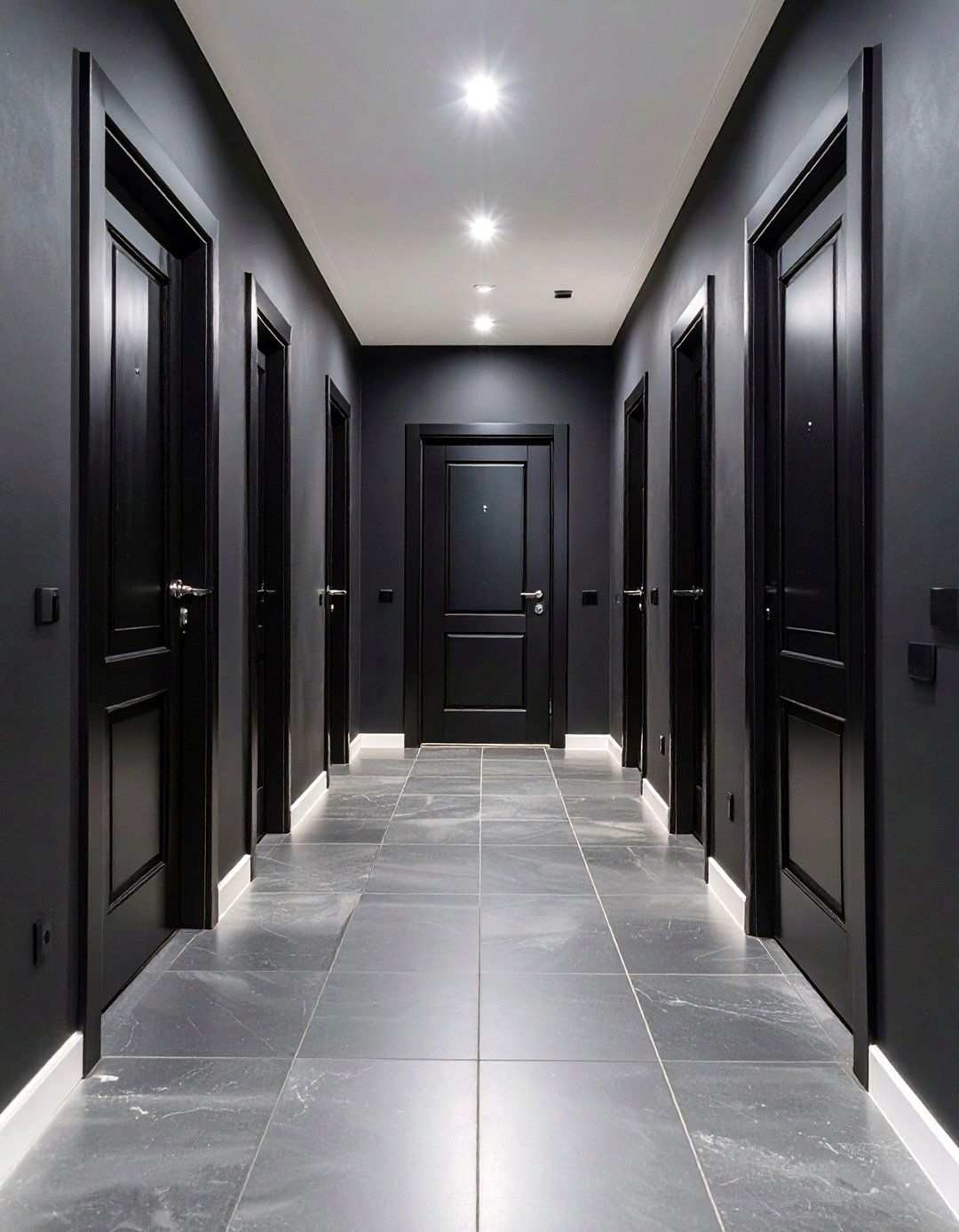 Glossy Black Doors for Depth - 20 Black Hallway Ideas