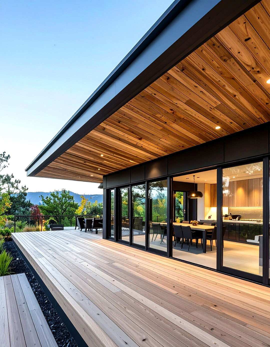 Glowing Cedar Soffits Under Black Eaves - 20 Black House With Cedar Accents