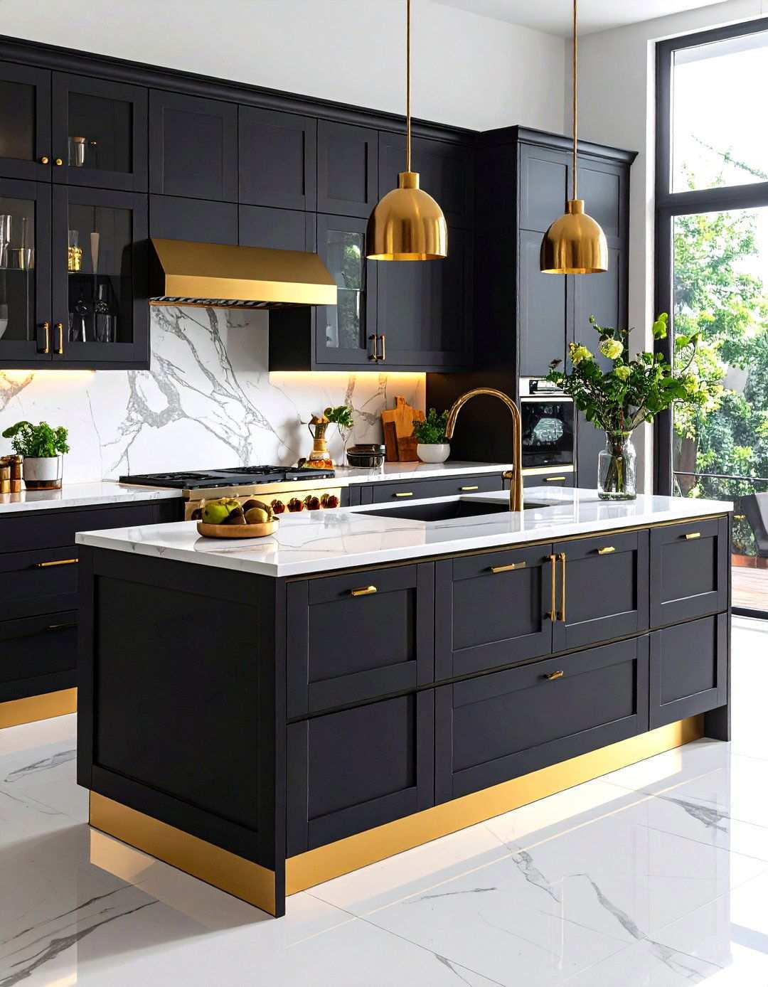 Gold Toe Kicks and Inset Cabinet Stripes - 20 Black and Gold Kitchen Ideas