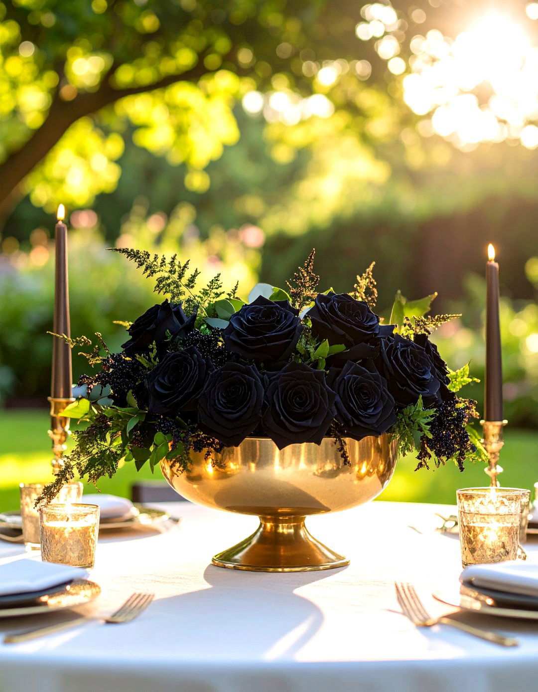 Gothic Garden Rose Centerpiece - 20 Black and Gold Centerpiece Ideas