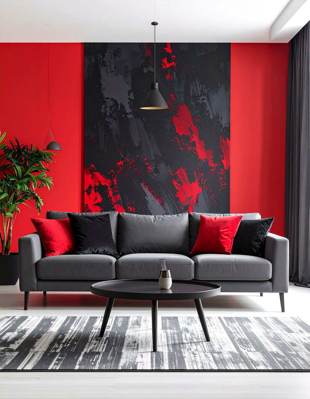 Graphic Black and Red Wallpaper - 20 Black and Red Living Room Ideas