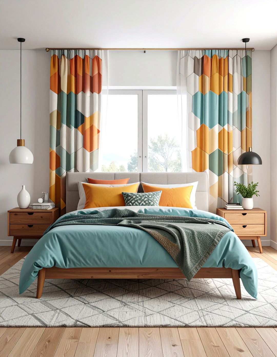 Graphic Geometric Curtain Designs - 20 Bedroom Curtain Ideas
