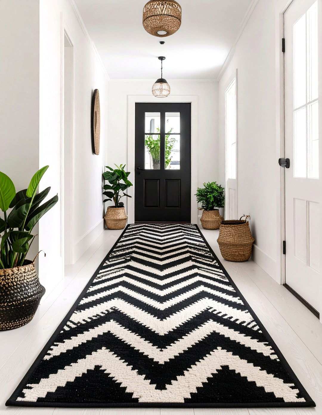 Graphic Runner Rug to Lead the Way - 20 Black and White Hallway Ideas