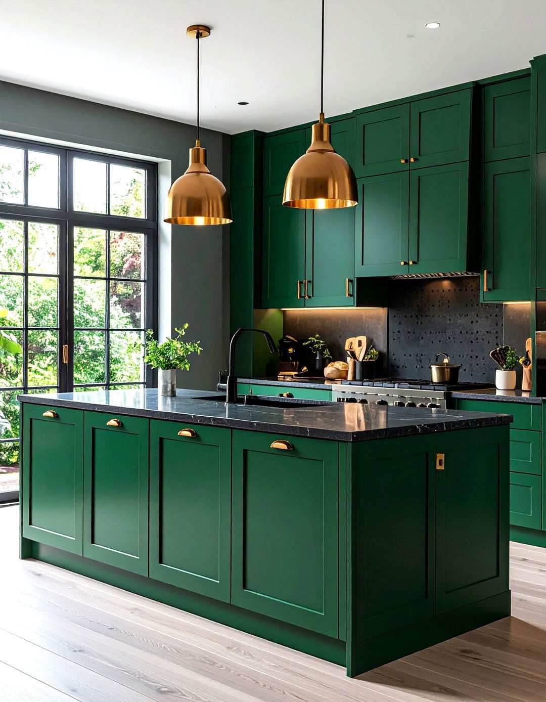 Green Lacquer Door Kitchen with Black Mesh Accents - 20 Black and Green Kitchen Ideas