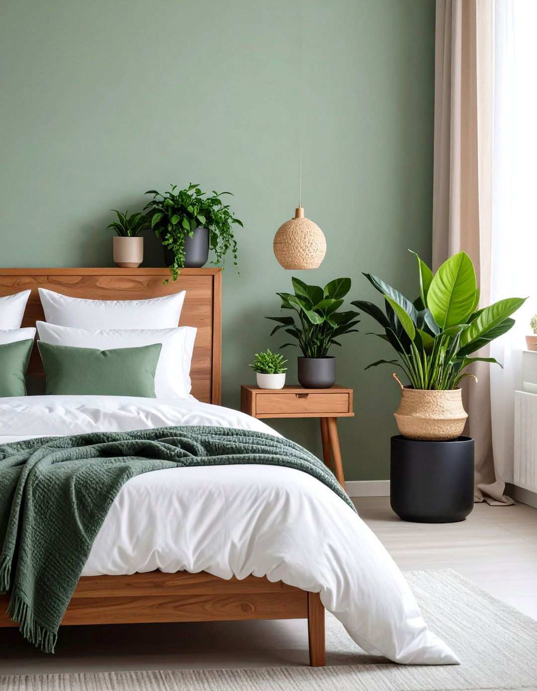 Greenery Refreshes the Black and Brown Bedroom Palette - 20 Black and Brown Bedroom Ideas